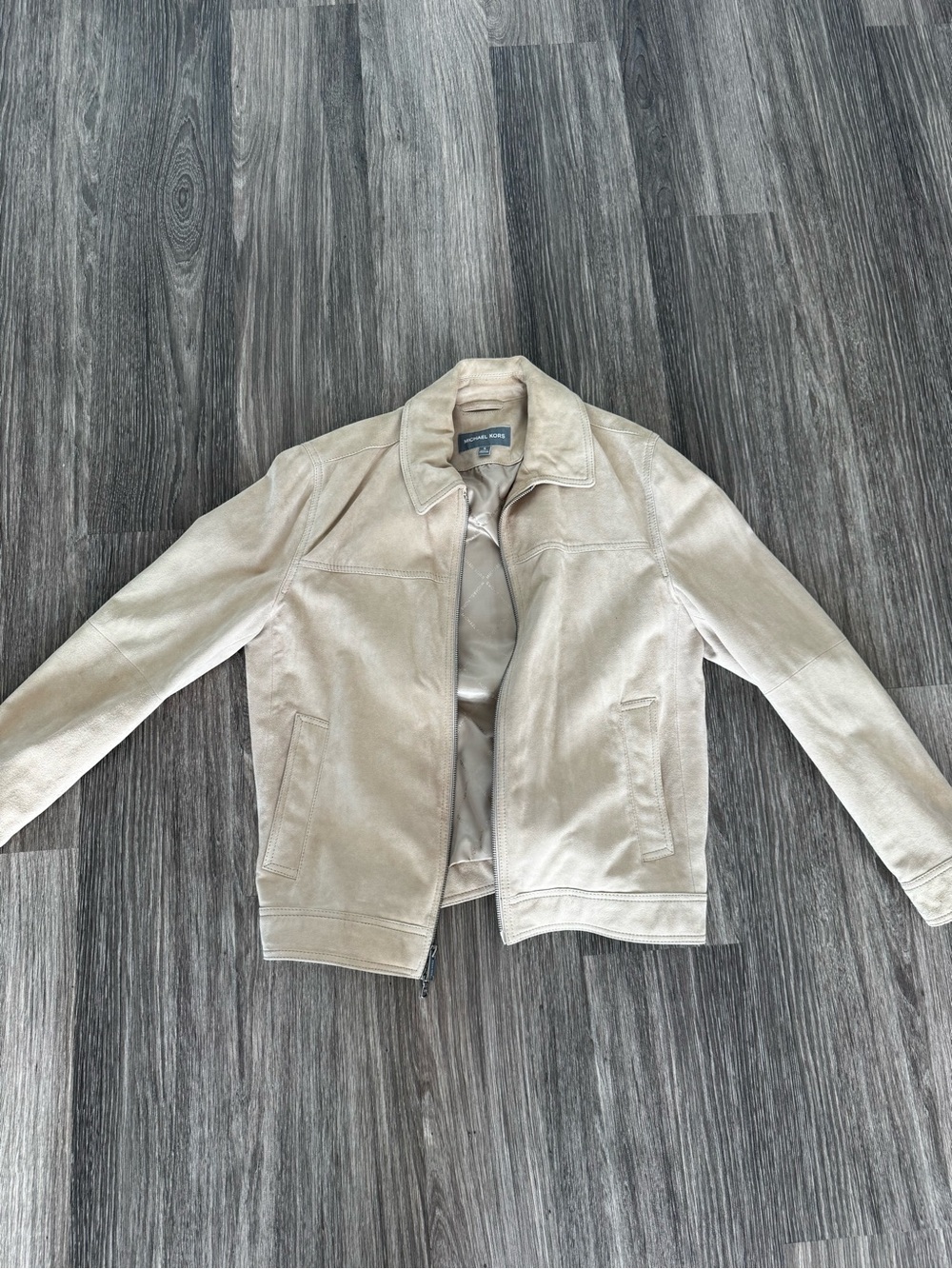 Michael Kors Light Beige Suede Bomber Jacket